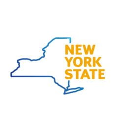 outline of New York with words saying "New York State"