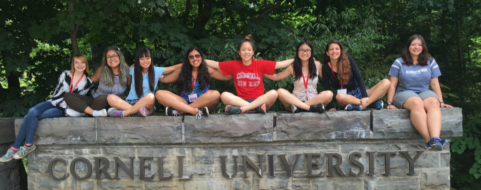 CURIE participants sit atop Cornell sign